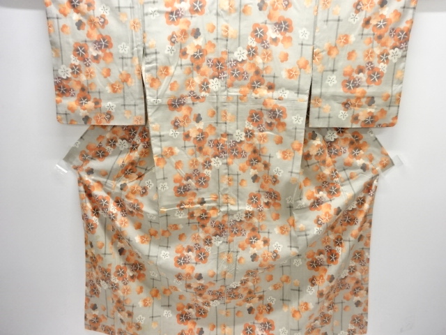 アンティーク　梅模様織り出し手織り紬着物